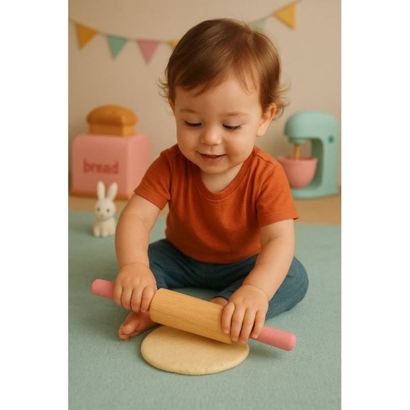 Rolo de Massinha Infantil de Madeira – Brinquedo Educativo para Cozinha e Diversão