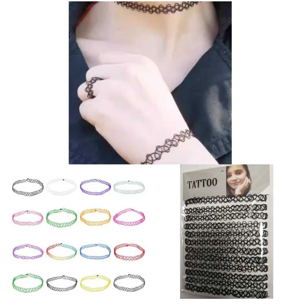 36 Gargantilha Colar Chocker Coleira Tipo Tattoo De Nylon Várias cores