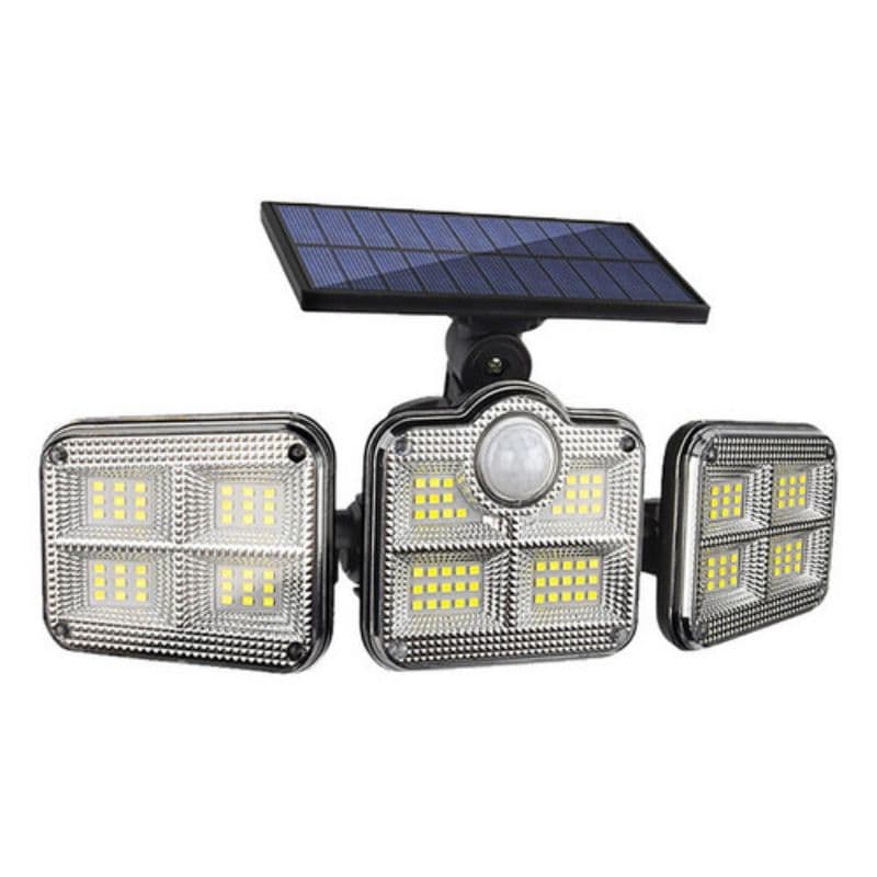 Luminaria Solar 122 Led Sensor De Movimento Controle Remoto Com Painel de Três Cabeças Giratorias