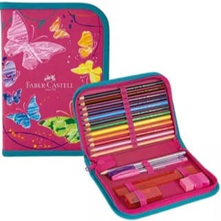 Estojo completo c/ 18 itens Borboleta rosa Faber Castell PT 1 UN