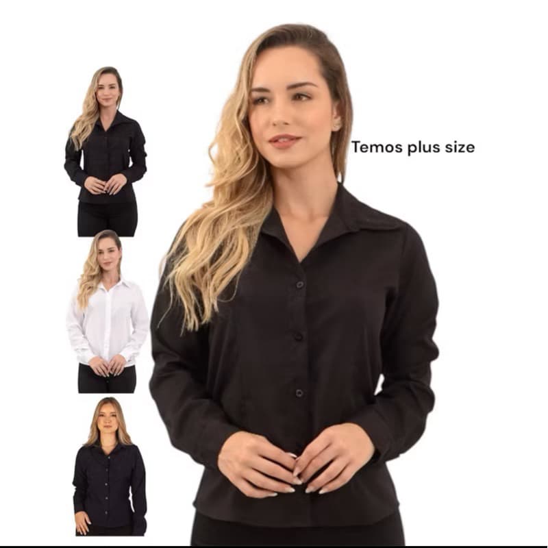 camiseta  camisa social feminina manga longa gabardine.