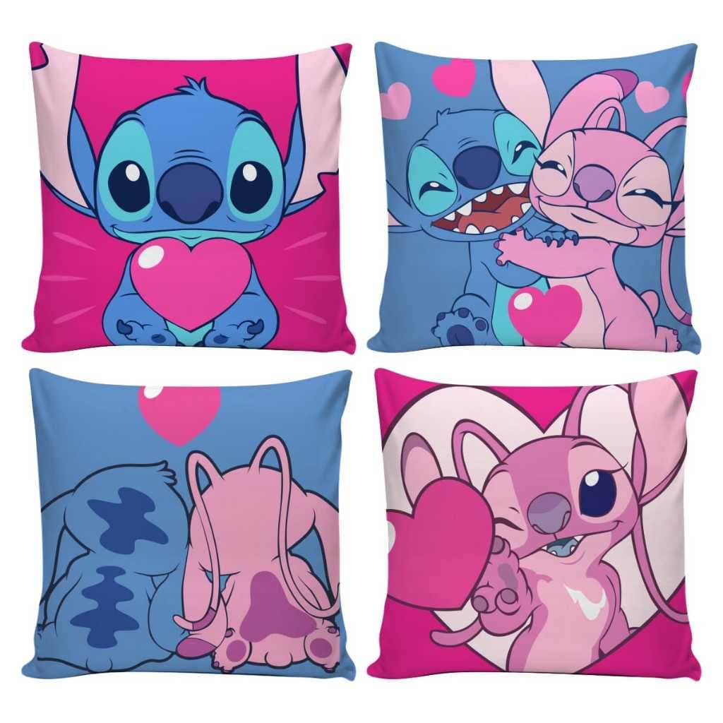 Kit 4 Capa para Almofada Fronha Lilo Stitch Quarto Sala Decorativas Zíper 0.45x0.45cm Infantil