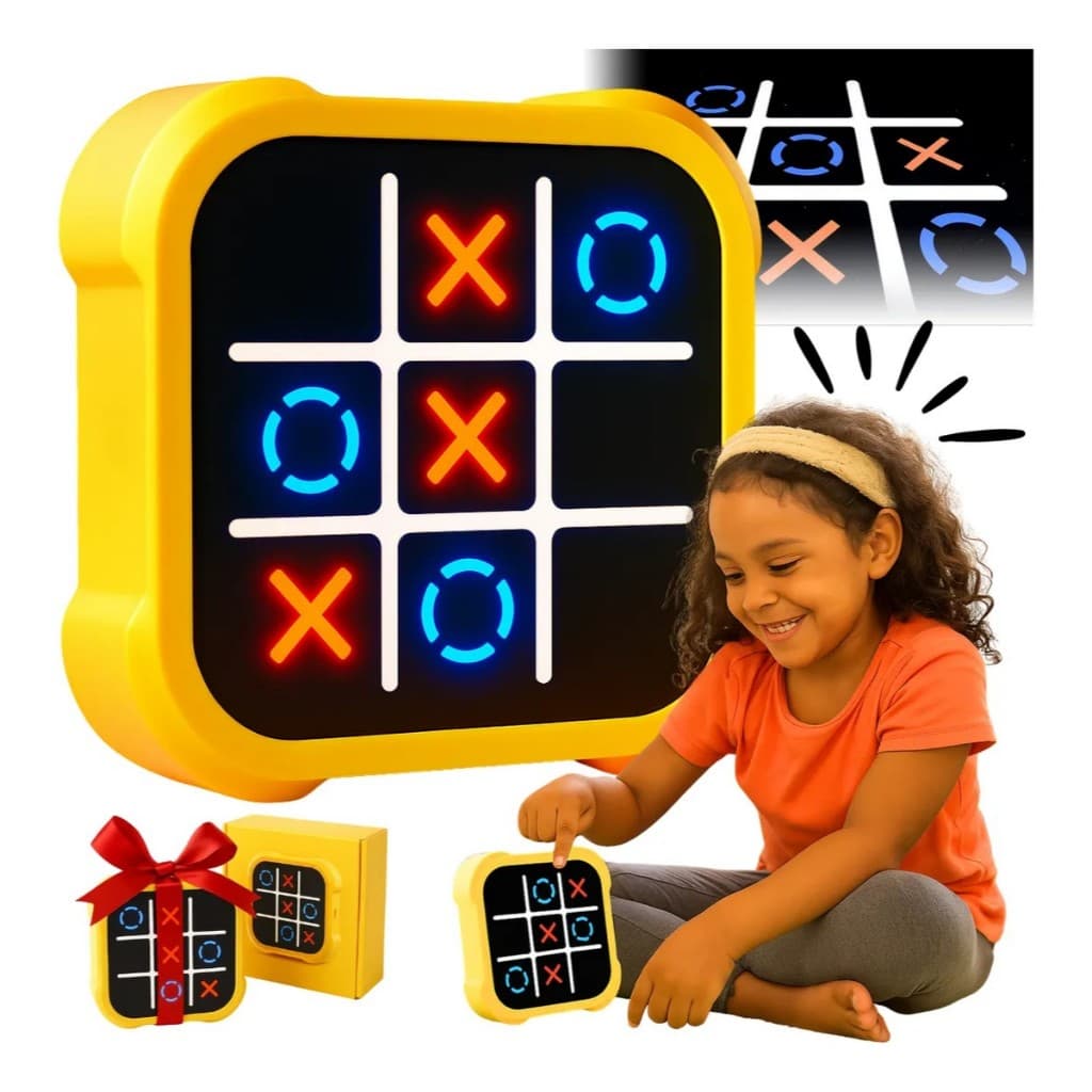 Jogo da Velha Eletrônico Recarregável Infantil – Tabuleiro Criativo que Estimula Memória e Atenção Brinquedo Educativo
