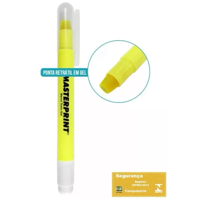 Caneta Marca Texto em Gel Cor: Amarelo MP613 Textos Traços Grossos Unitário.
