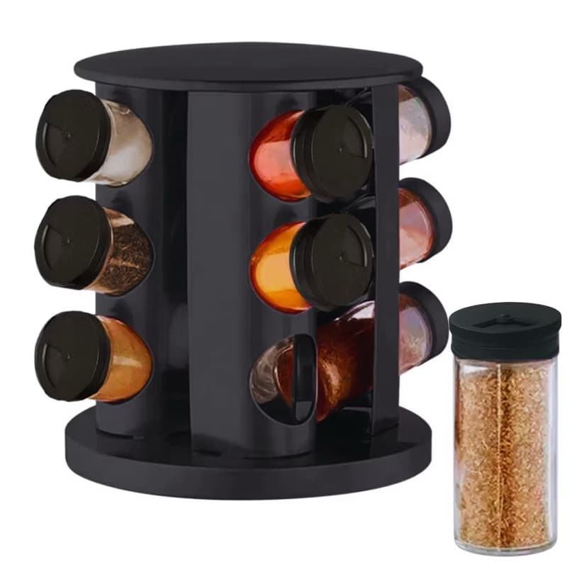 Suporte Giratório para Temperos 9 Potes Organizador de Cozinha Preto