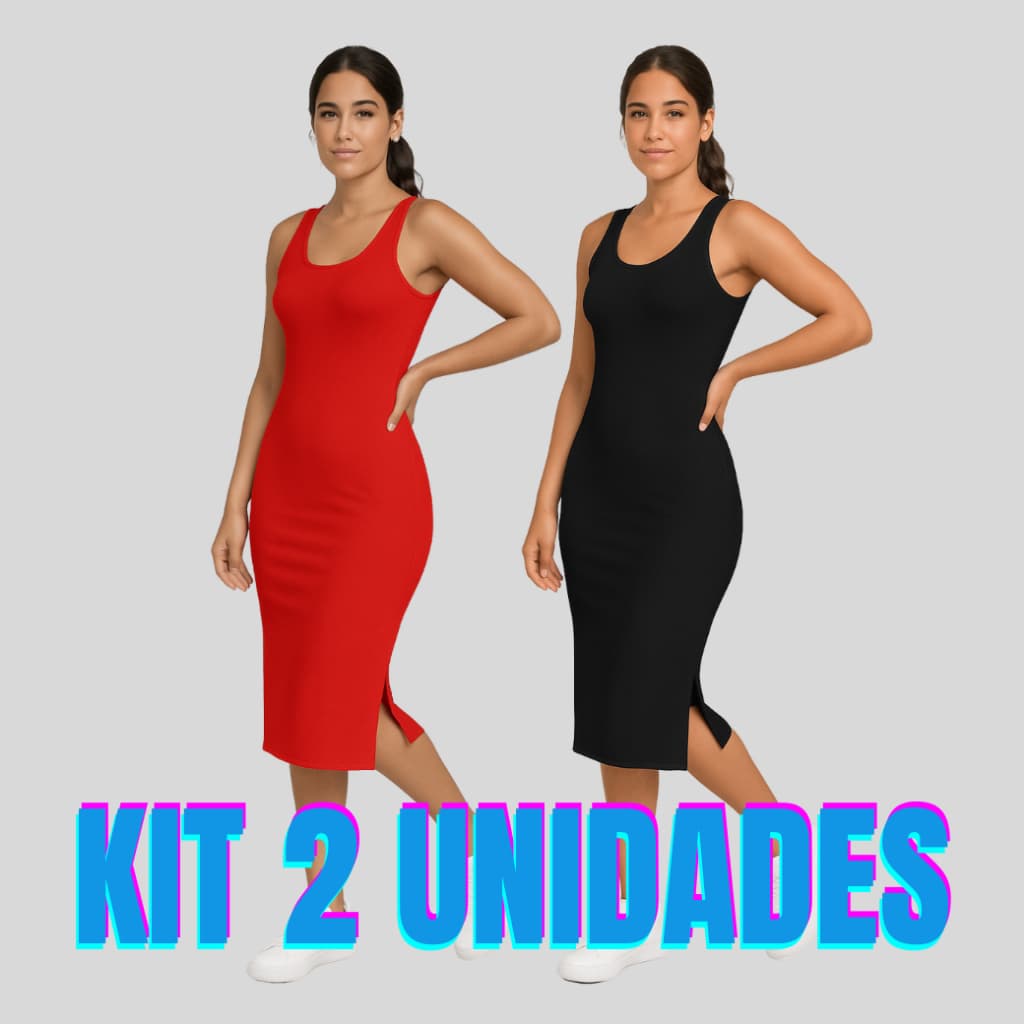 Kit 2 Vestido Midi Regata Com Fenda Lateral GG