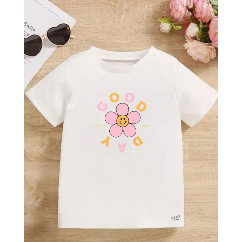 Camiseta Infantil Manga Curta Menina Feminina Flor Básica Delicada Fofa Algodão Premium Confortável