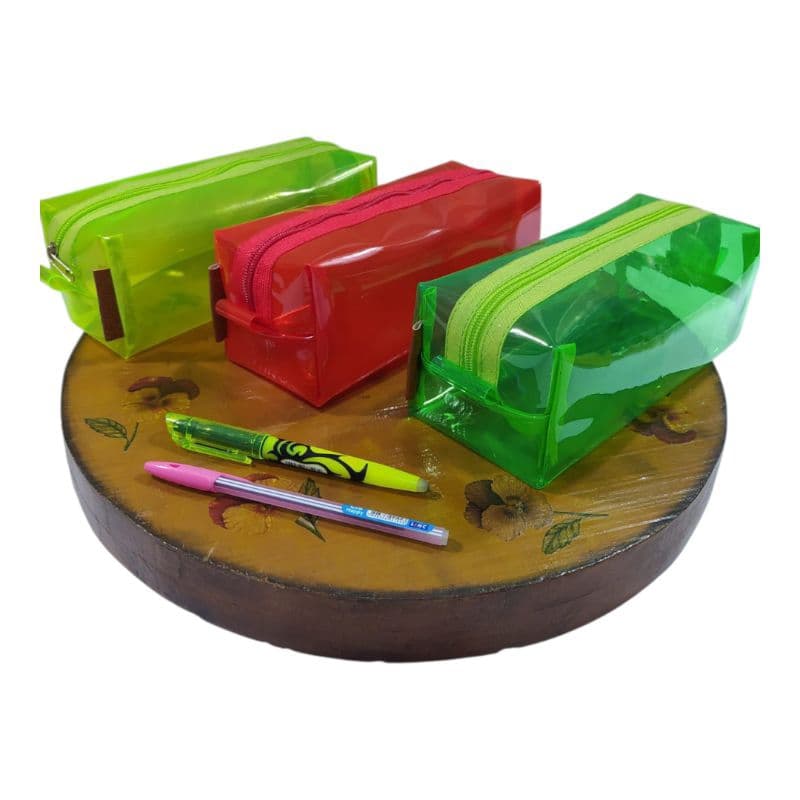 Estojo escolar box baú 20x8x8cm em plástico NEON colorido transparente/porta lápis e canetas/máquina/viagem/nécessaire