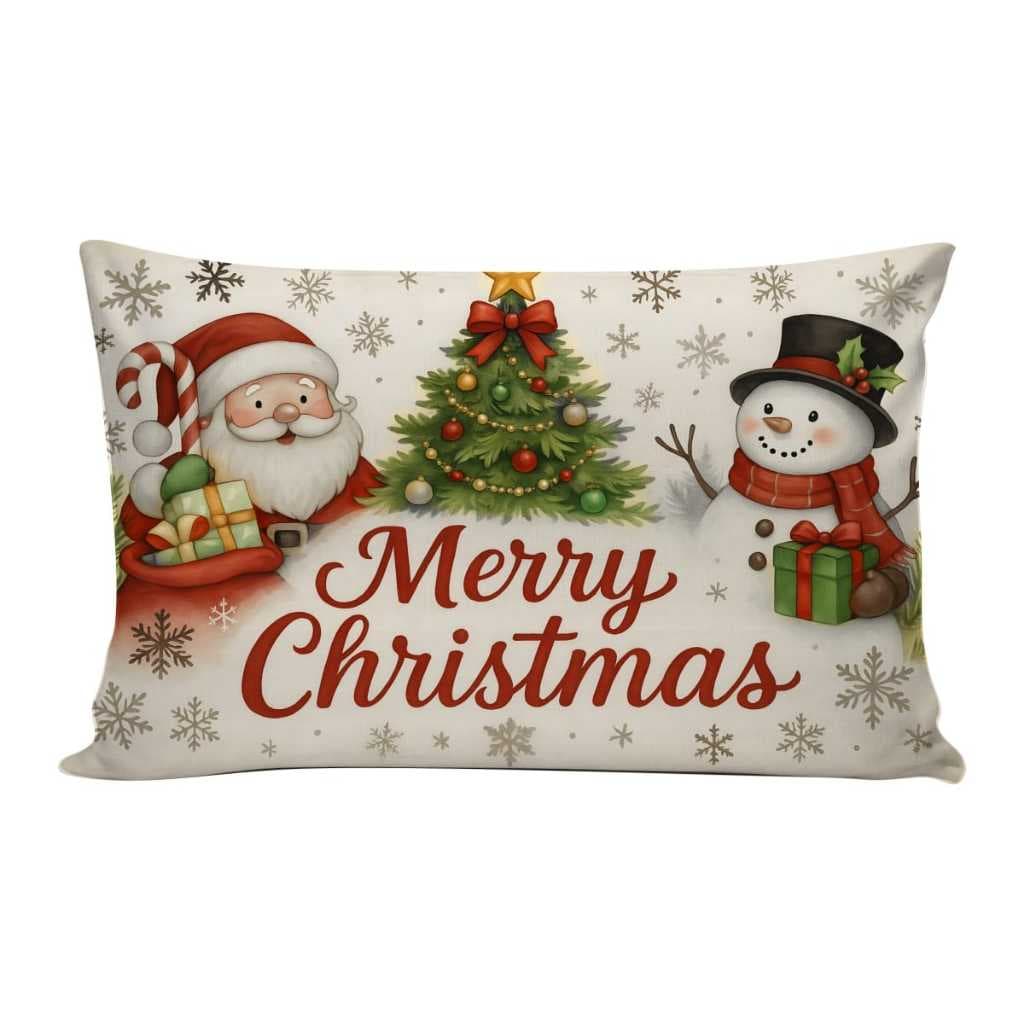 Capa de Almofadas Baguete Natalina Retangular 50x30cm Decorativa C/ Zíper Sala Quarto Feliz Natal