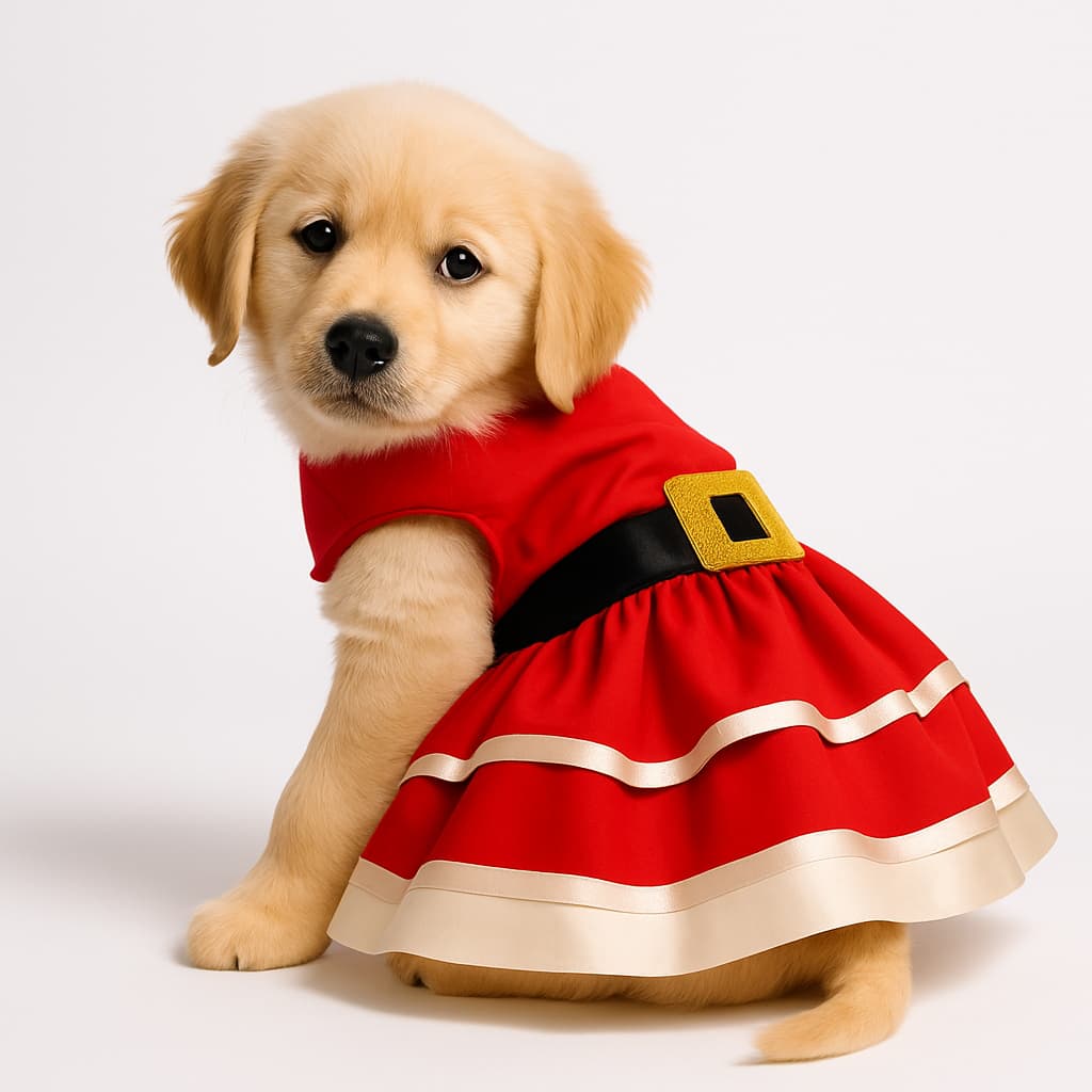 Vestido Pets Mamãe Noel, Roupa pet Natal Cachorro e Gato Fantasia Pet