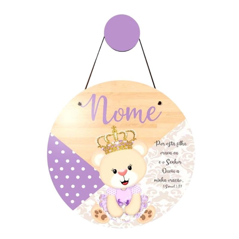 enfeite porta maternidade urso princesa lilás