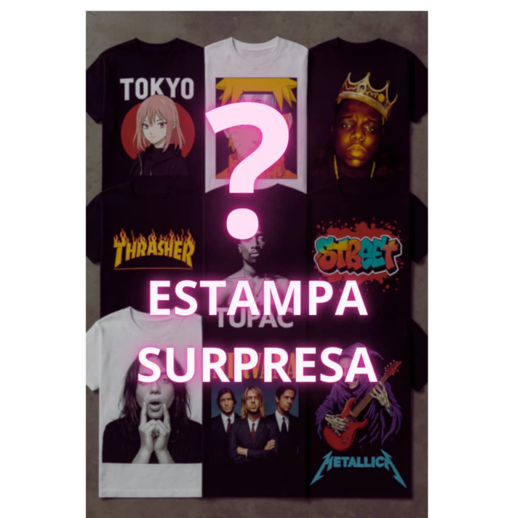 Camiseta cor e estampa misteriosa novidade na nossa loja Super Saldão Camiseta Surpresa 100% Algodão Unissex