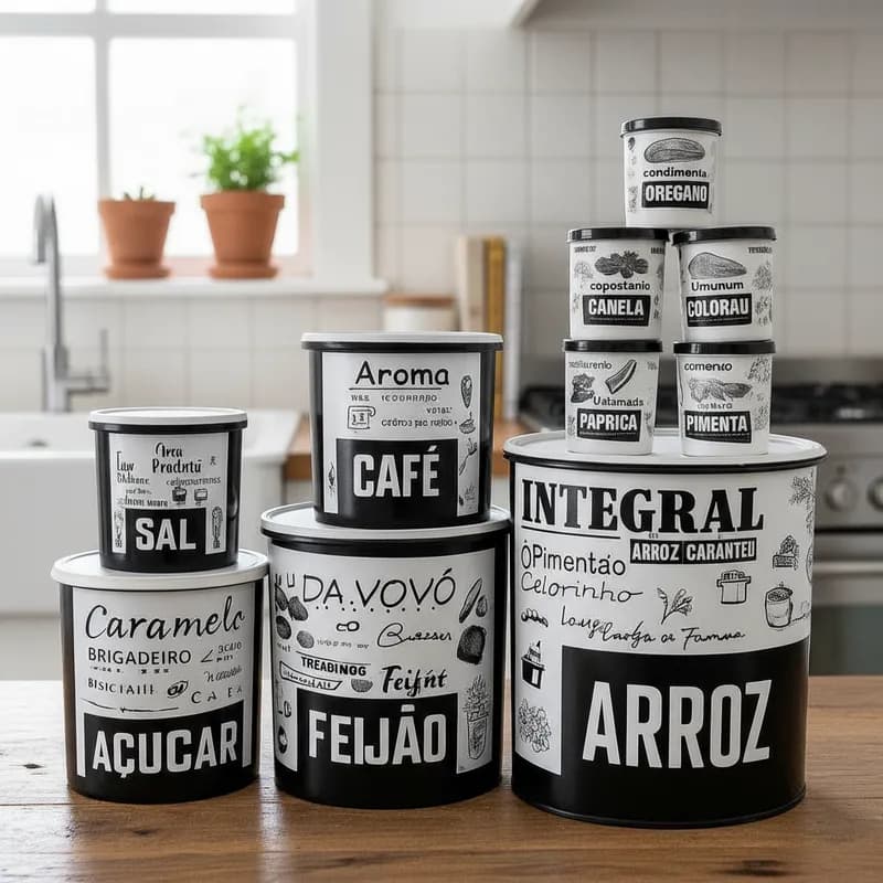 Kit 10 Potes de Plástico Mantimentos Condimentos Temperos Cozinha Decoração Guardar Alimentos Comida