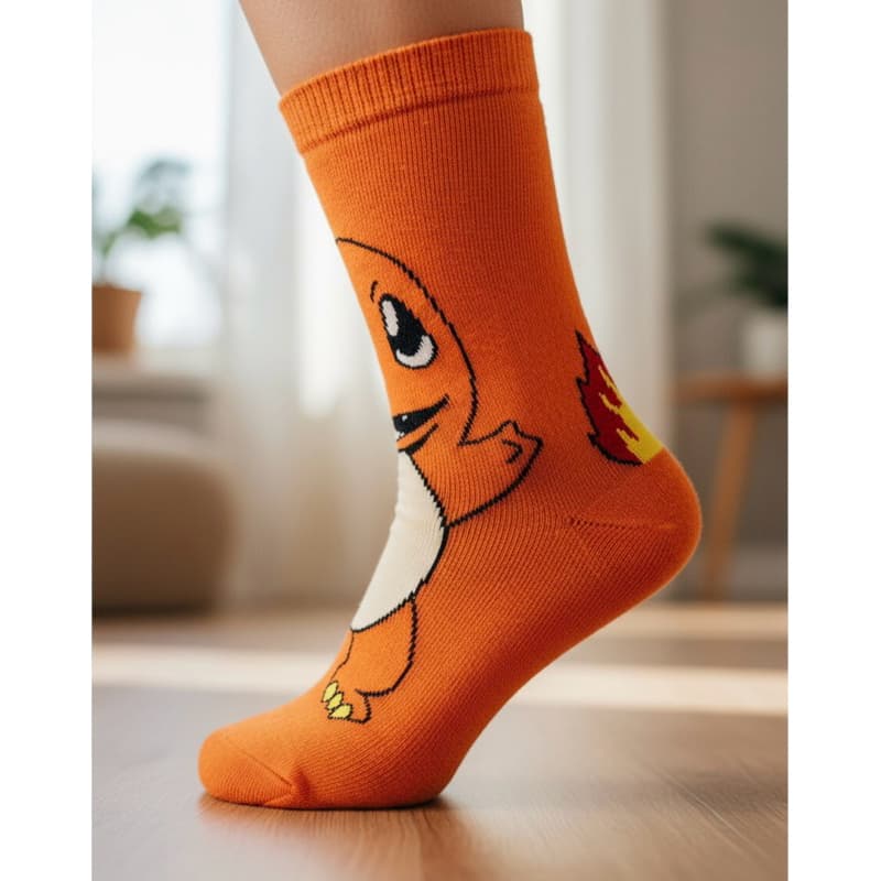 Meia Pokemon Laranja Adulto 34-43 Personagem Algodão Casual e Esporte Pronta Entrega