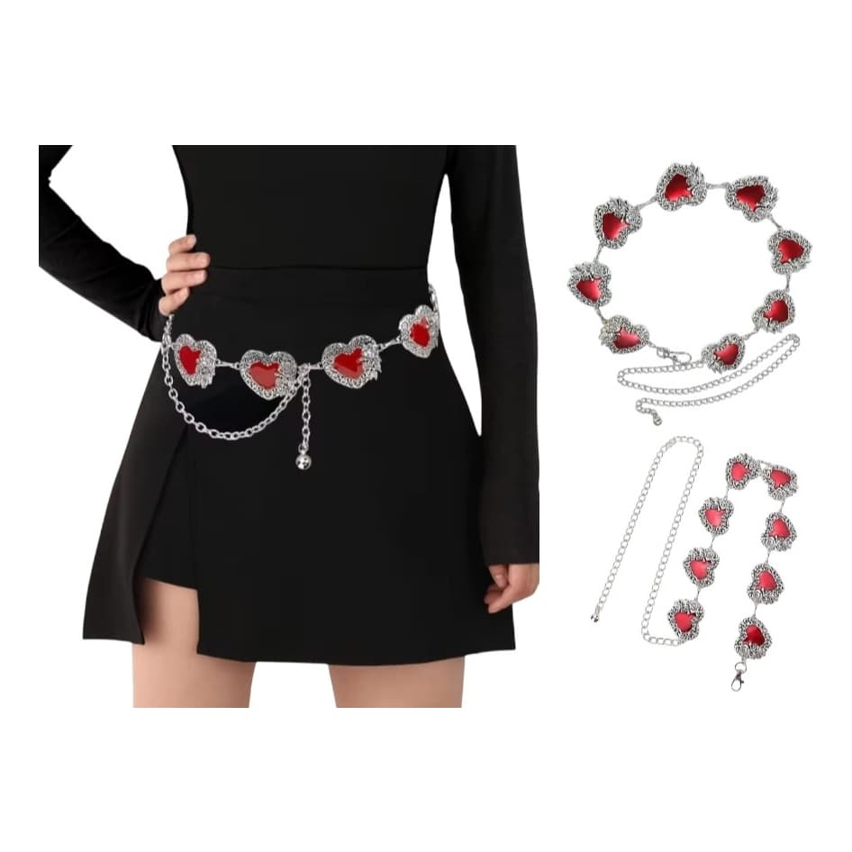 Cinto Corrente Coração em Relevo Luxo Love Red Hearts