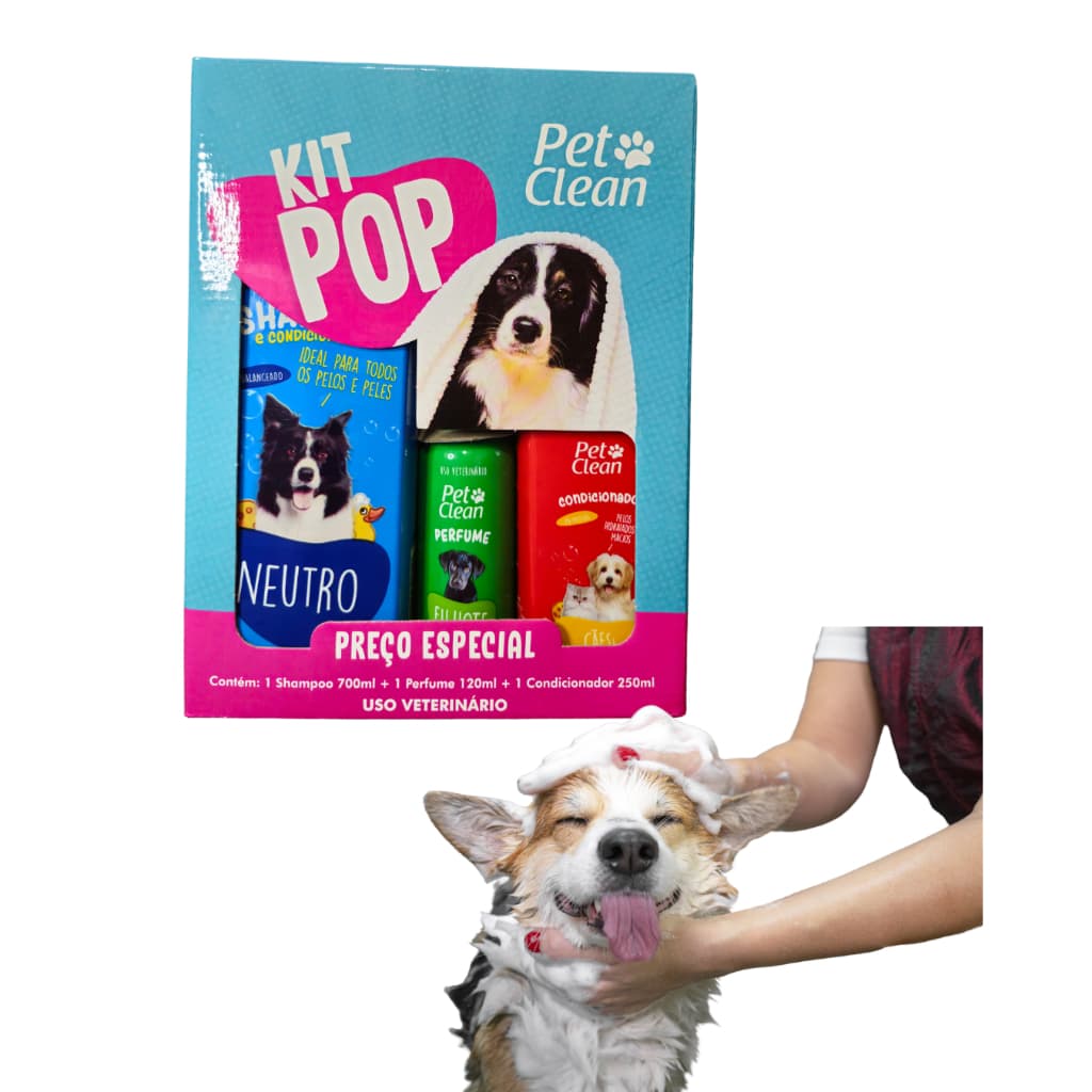 Kit Banho Pet - Shampoo, Condicionador e Perfume Pet Clean