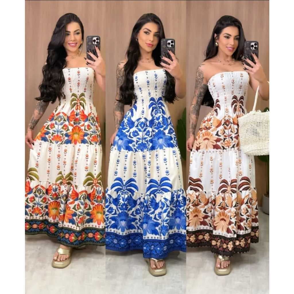 Vestido Tomara que Caia Estampado Floral longo Verão Pria Festa