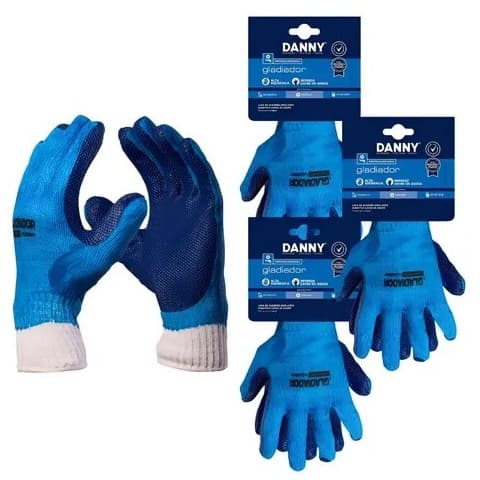 Kit 3 Pares Luva Danny Algodao/Latex Gladiador DA-36105 AZ CA 8082