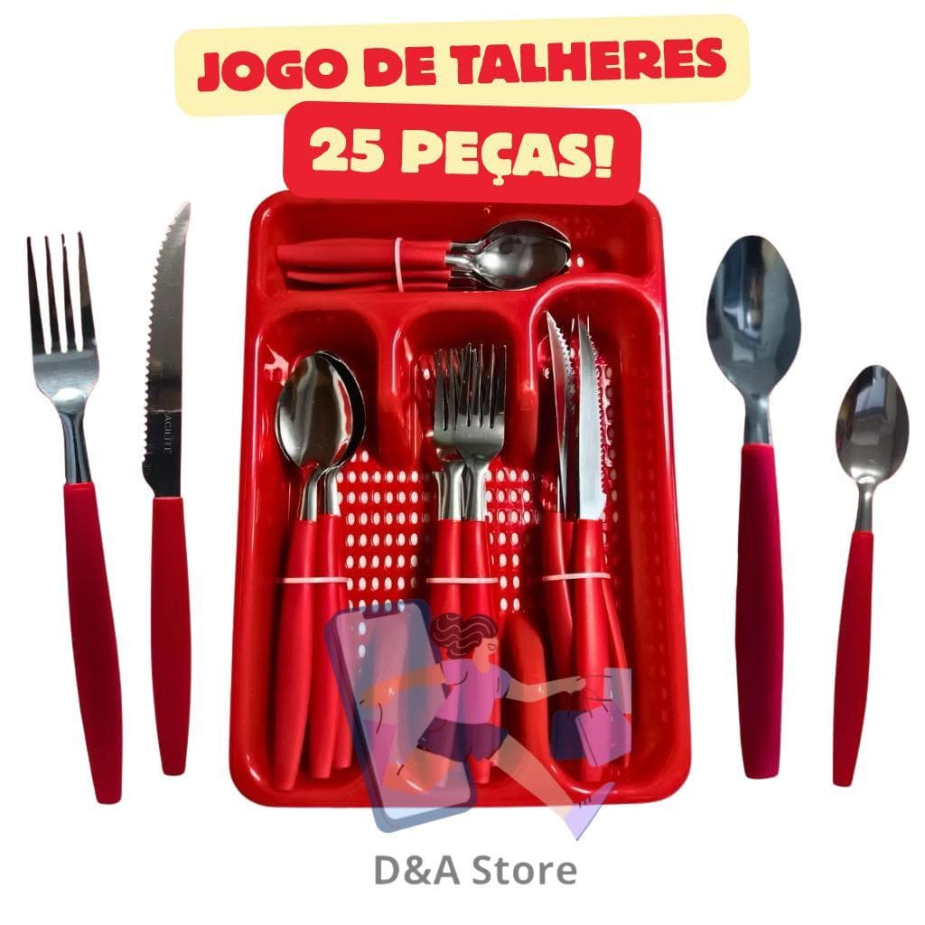 Jogo de Talheres Inox com 25 Peças Conjunto Faqueiro com Organizador Suporte Gaveteiro