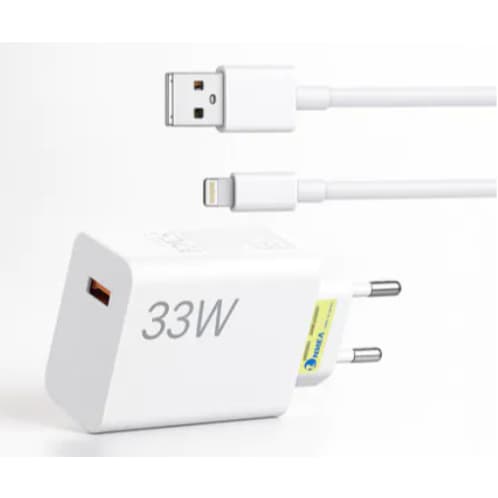 kit 2,1 Carregador Turbo Original Para Iphone 33w Fonte + Cabo Branco le-407ios