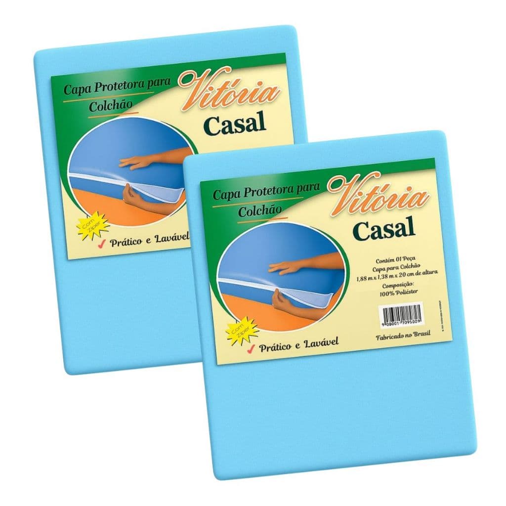 Kit 02 Capas Protetoras para Colchão Casal com Zíper Azul
