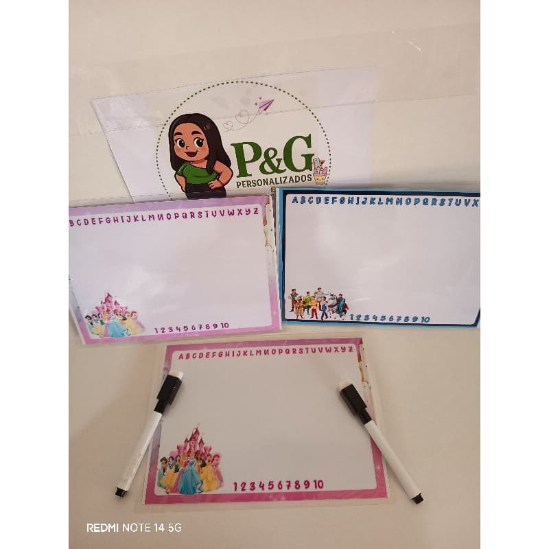 kit 40 lousa mágica personalizada com canetinha
