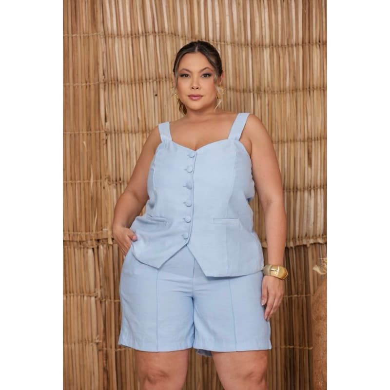 Conjunto feminino Plus Size de Blusa regata Colete e bermuda short de verão moda feminina tendência Plus