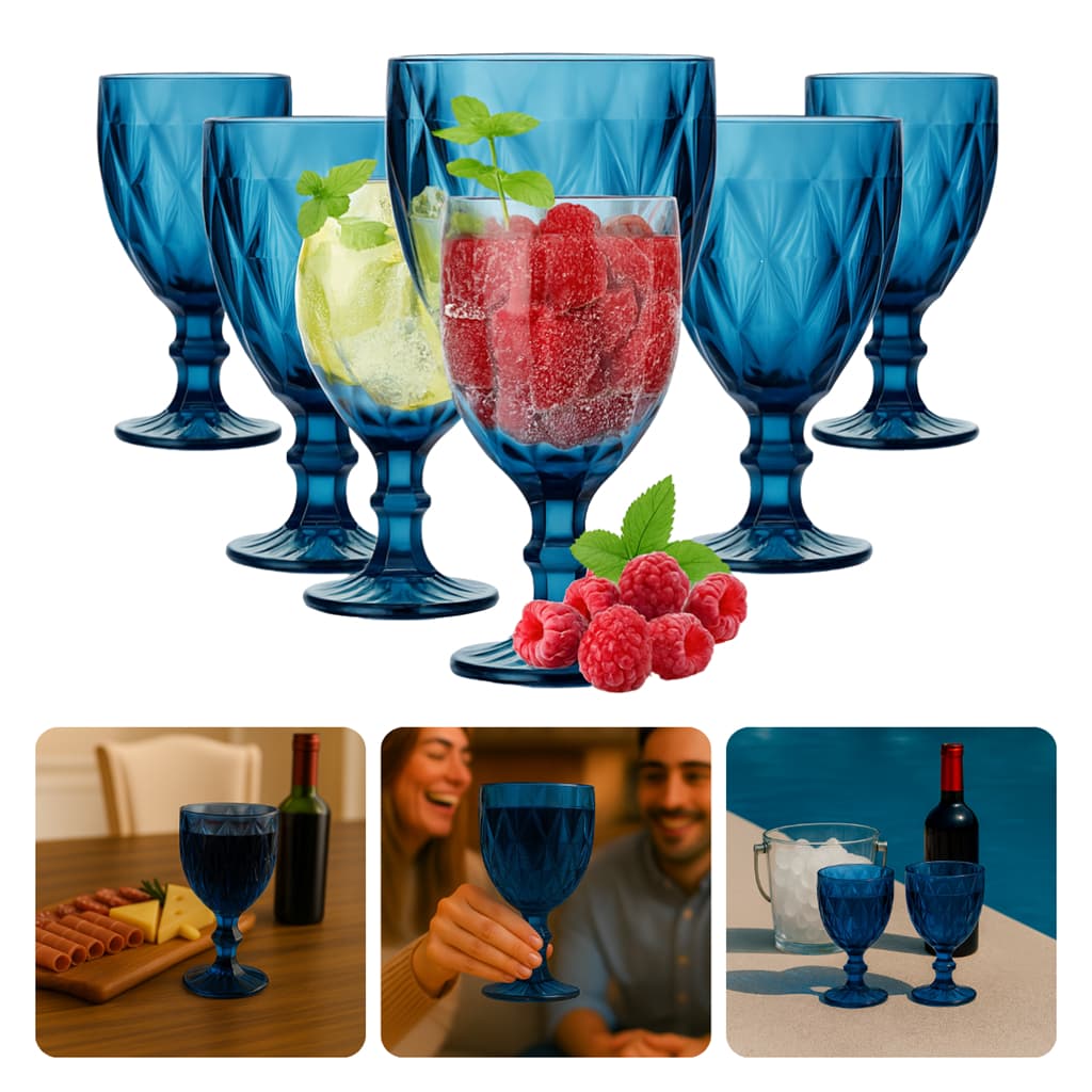 Jogo 6 Taças Diamond Vidro Diamante 330ml Luxo Elegante Suco,Vinho,Leite,Chá,champagne.