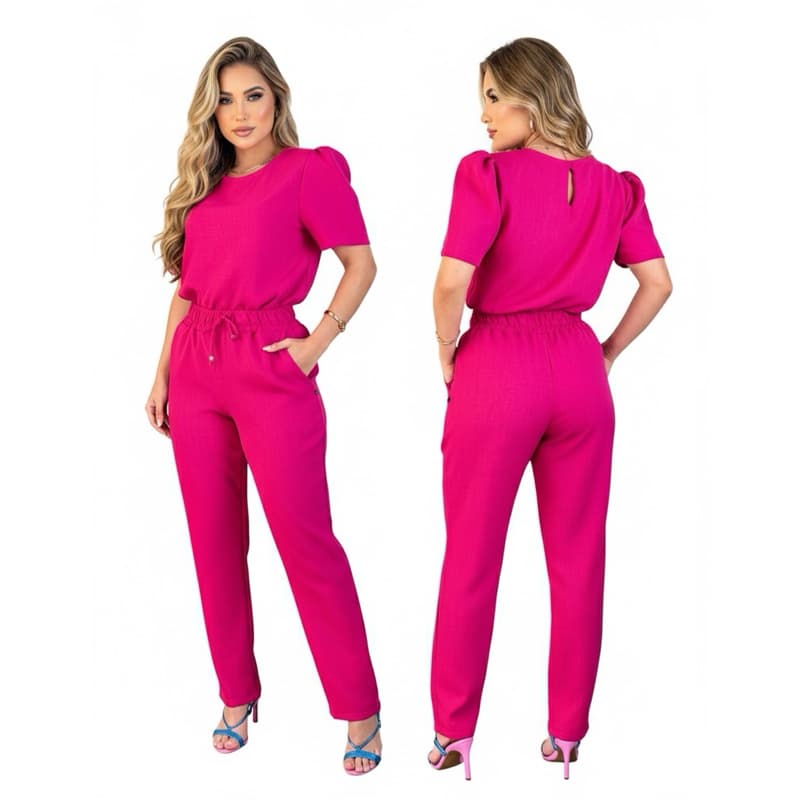 Conjunto Feminino Social Elegante De Blusa Calça de Linho Confortavel Leve Casual