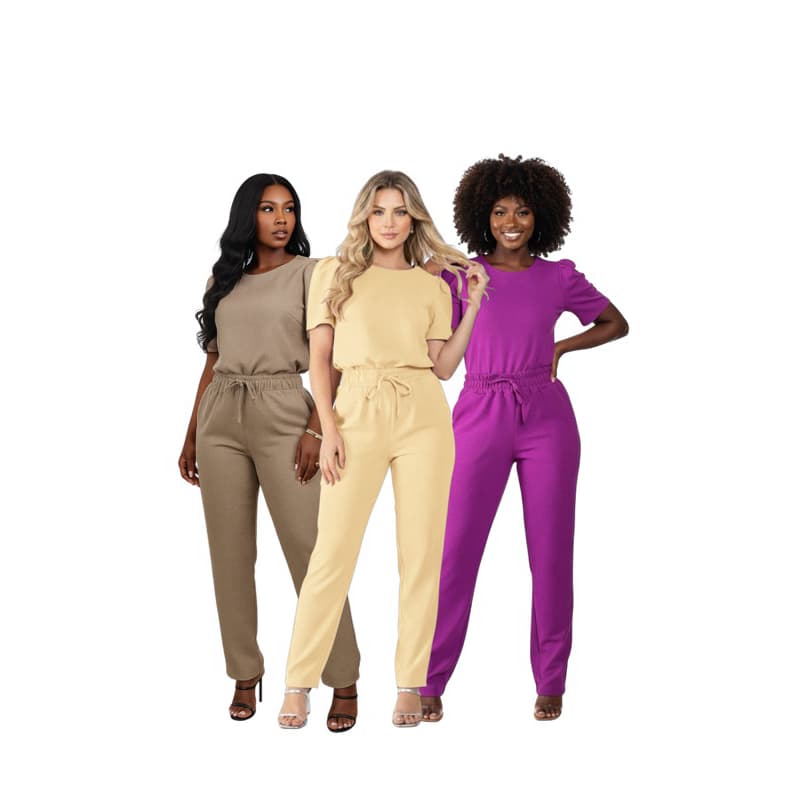 Conjunto Feminino Elegante e Casual Alfaitaria de linho Calça+Blusa Cores de Verão