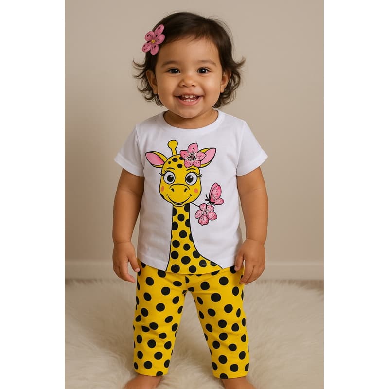 Conjunto de Bebê Menina Verão Calor Girafa Zebra Fofinha Temático Mesversário 3 a 6 Meses