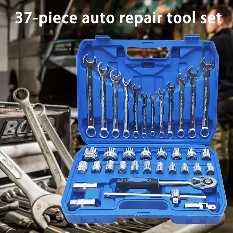 Kit de Ferramentas 37 Peças profissional jogo chave combinada soquetes e catraca grande