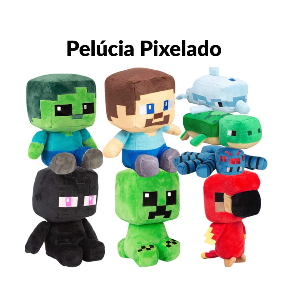 Novo Boneco de Pelúcia Pixelado Brinquedo Steve Creeper Ovelha Axolote Warden Bicho De Pelúcia