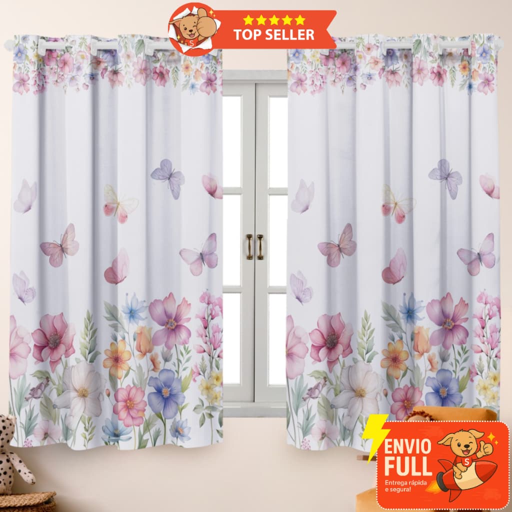 Cortina Infantil ENCANTO E CORES 2,00X1,50 Diversas Estampas (Menina, Menino, Quarto, Decoração)