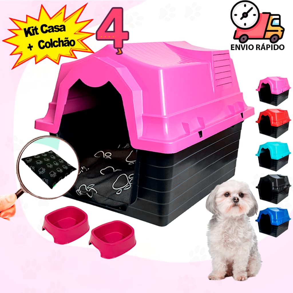 Casinha Para Cachorro Nº4 + Colchão Sob Medida + Comedouro e Bebedouro Cama para Cachorro Casa Pet
