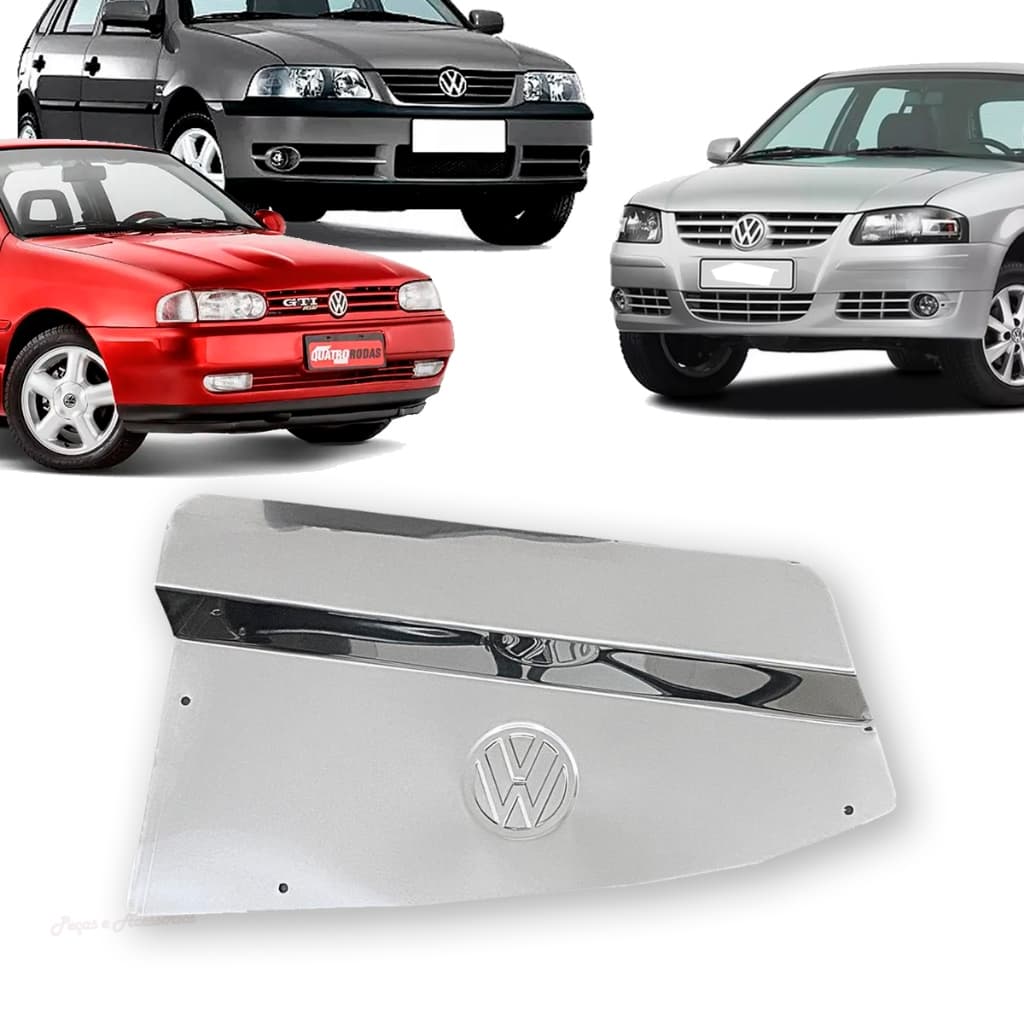 Capa de Radiador Aço Inox Cromado Preto Logo VW Veículos Versão Bola Gol Saveiro Parati