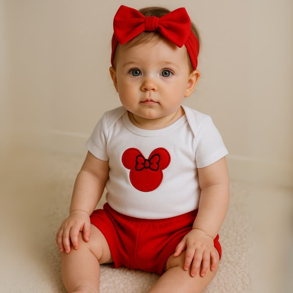 Conjunto de shorts Roupa Moda Bebê Menina Roupinha  infantil Conjuntinho Feminino faixinha de cabelo