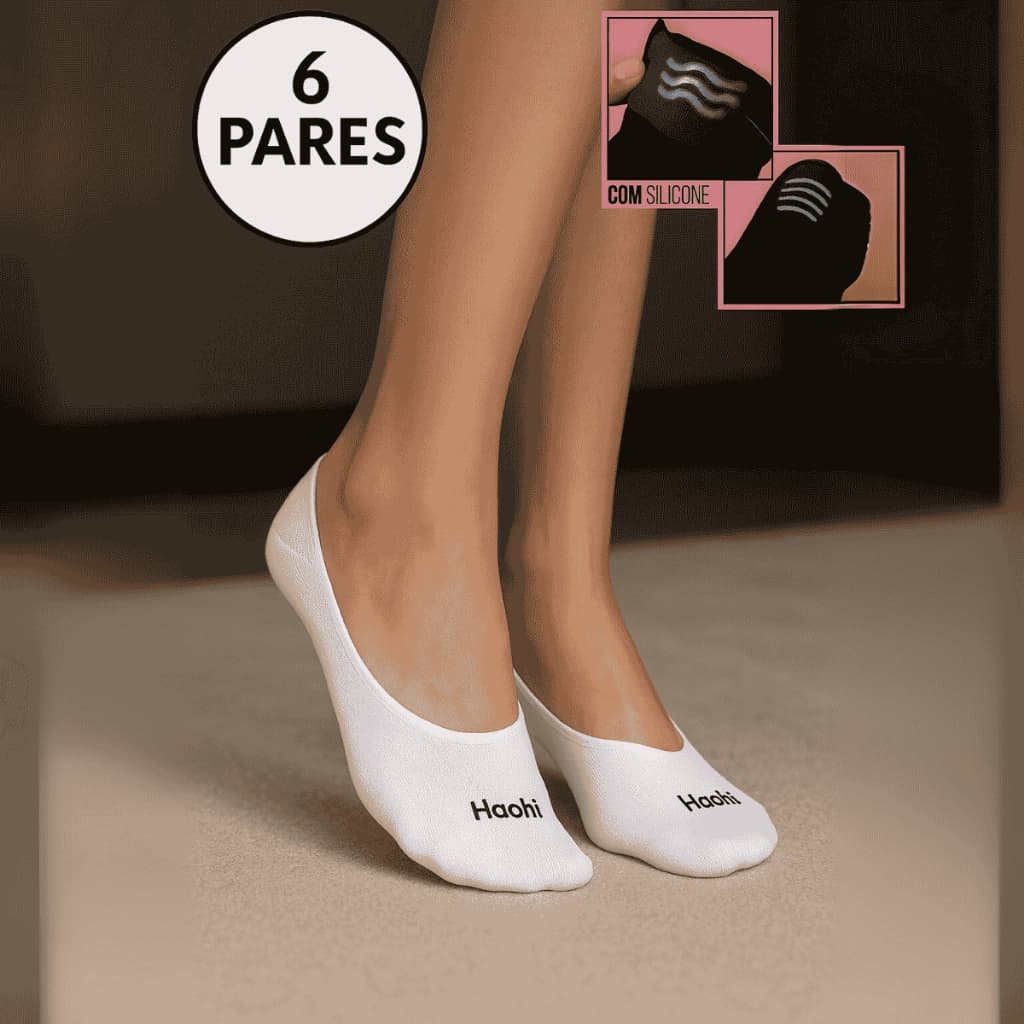 Kit 6 Pares Meias Sapatilha Invisível Hoahi Cano Baixo Curto Algodão Confortável Silicone Original
