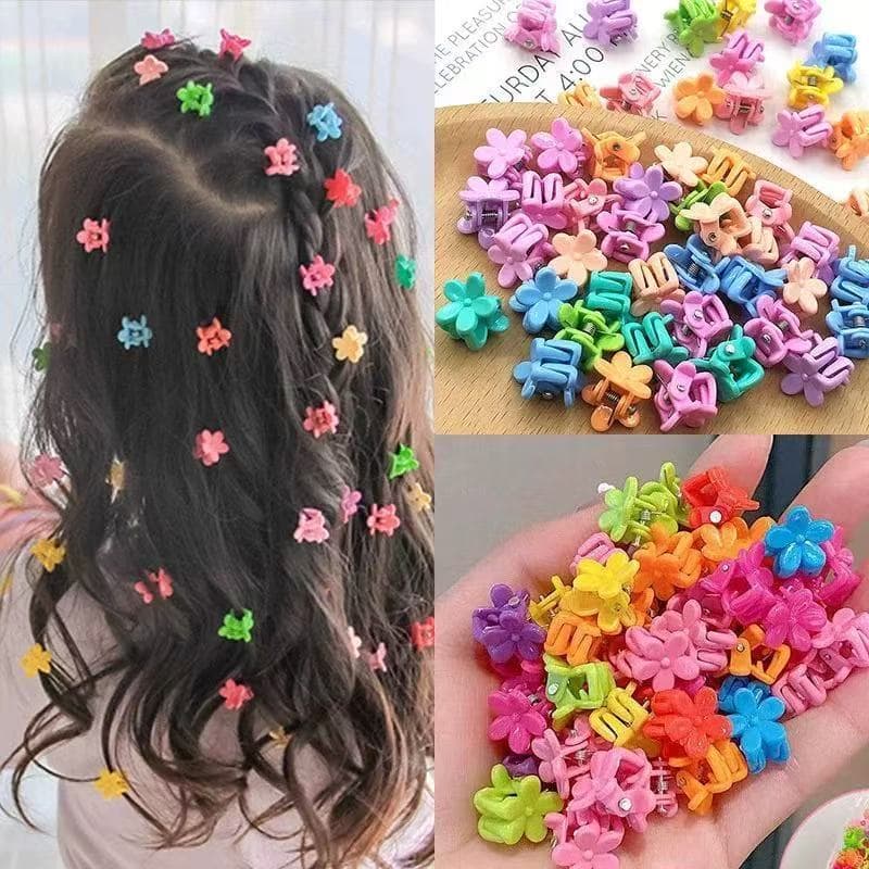 Conjunto de 120 mini presilhas de cabelo coloridas para crianças, com estampas de flores, borboletas e coelhinhos