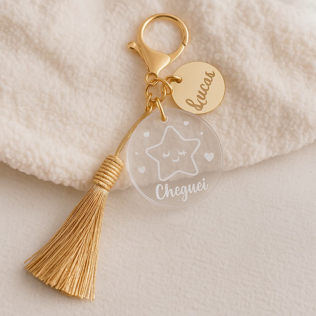 Kit Chaveiros Personalizado Acrílico Espelhado Redondo Lembrancinha Cha de Bebe Maternidade