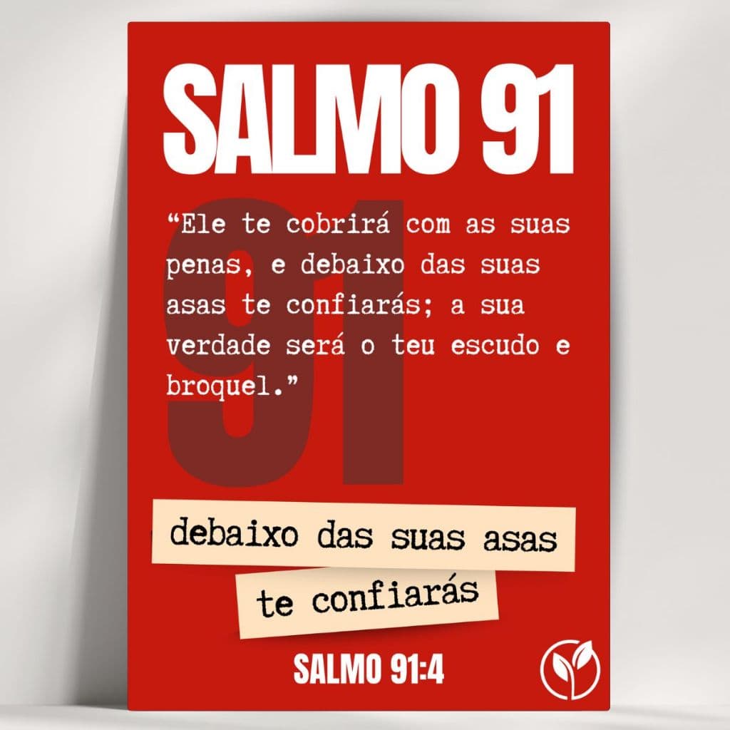 Salmo 91:4 Quadro Decorativo - Feito em Madeira MDF 3mm - Já com fita Adesiva - Envio Imediato.