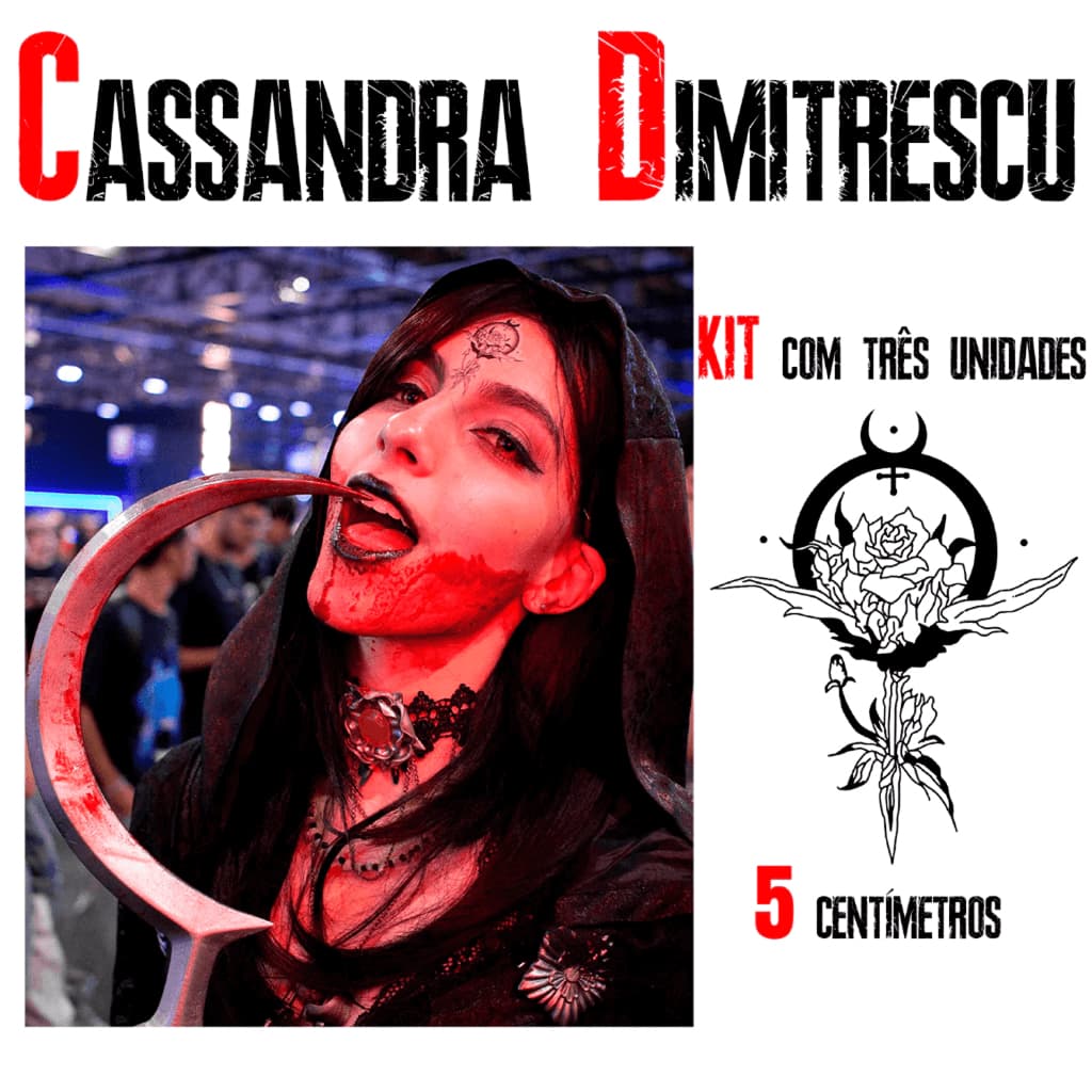 Tatuagem Temporária Cassandra Bela Dimitrescu Resident Evil Cosplay Kit - 5 cm