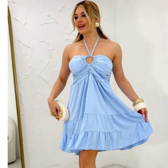 Vestido Curto Raiane Multiformes Detalhe Em Amarração Tendência Verão