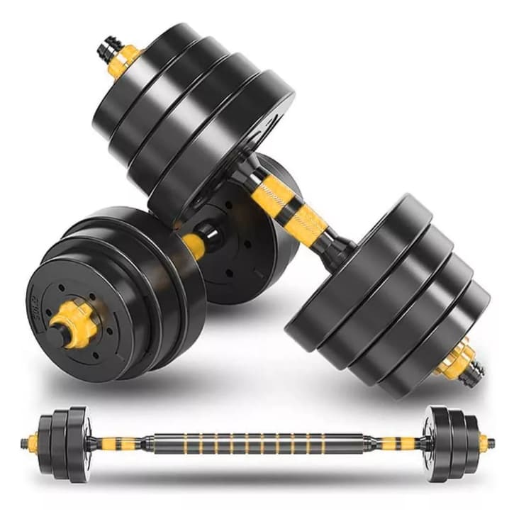 Jogo De Halteres Kit Aço Emborrachado 30kg Crossfit Amarelo Academia