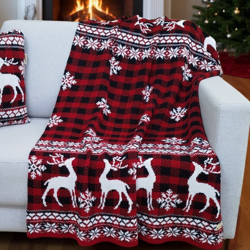 Manta Natalina Tricô Macia Decorativa Sofá Poltrona Enfeite Natal Renas 05