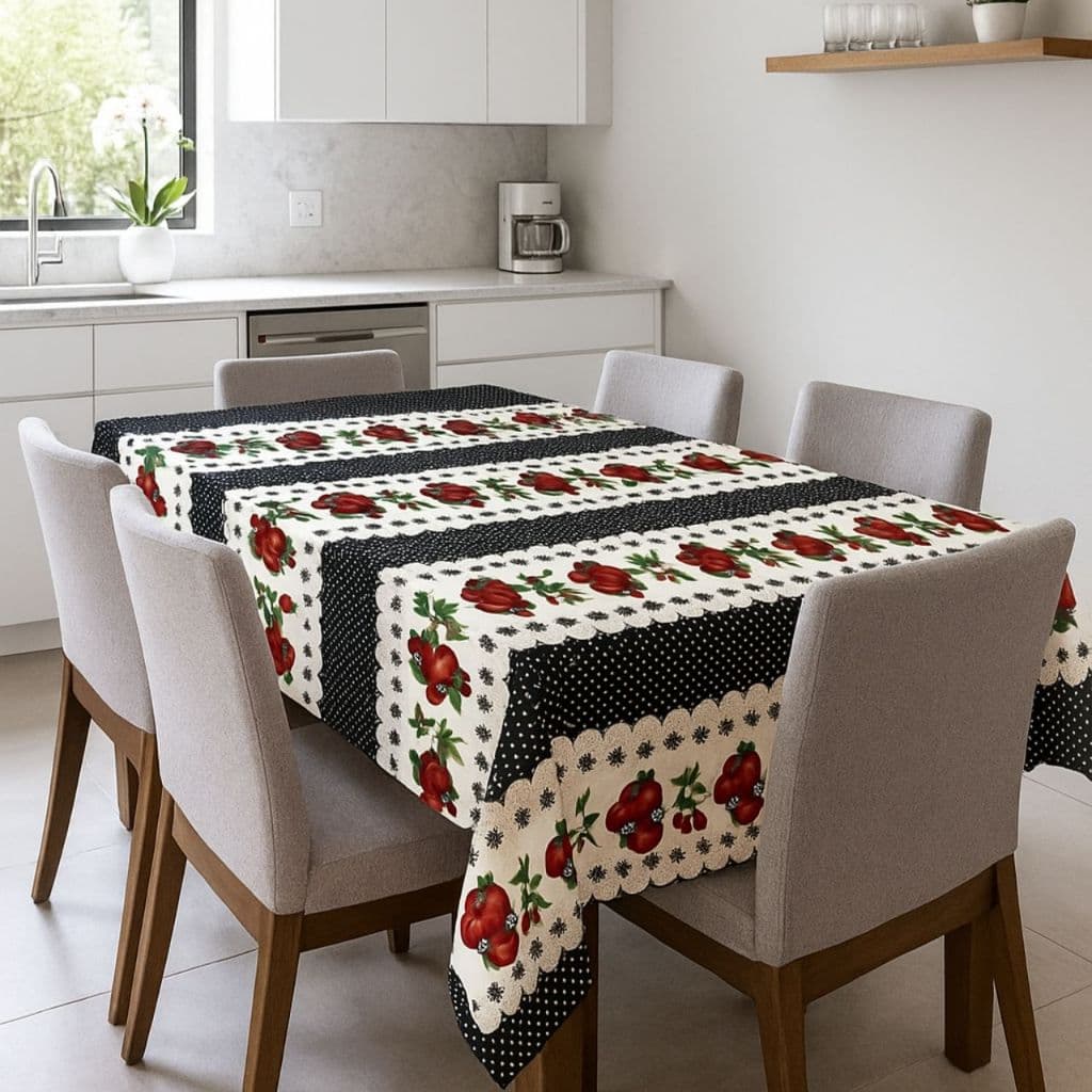 Toalha de Mesa Cozinha Estampado  Mesa de Jantar Retangular em Poliéster Vários Tamanhos – 4 / 6 / 8 / 10 Cadeiras