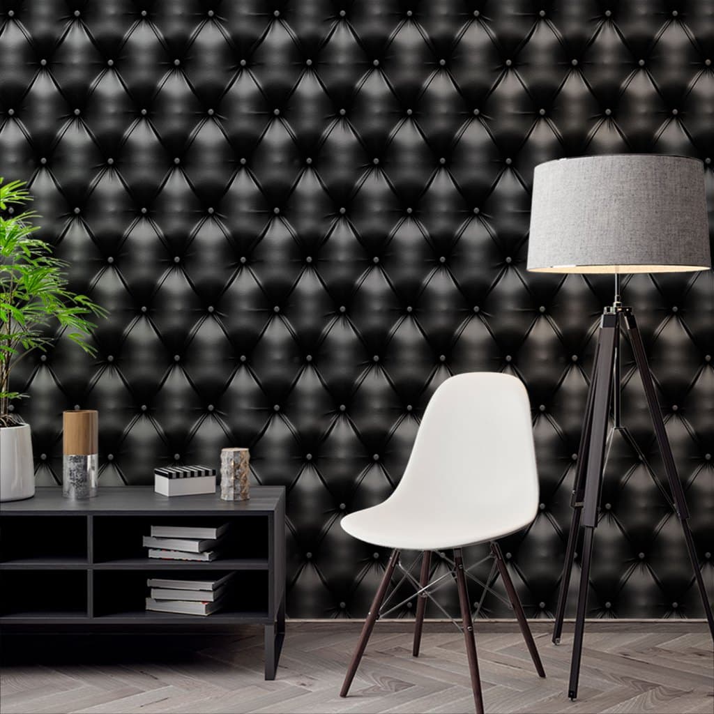 Papel de Parede Adesivo Decorativo Temático Estofado Premium Preto Clássico