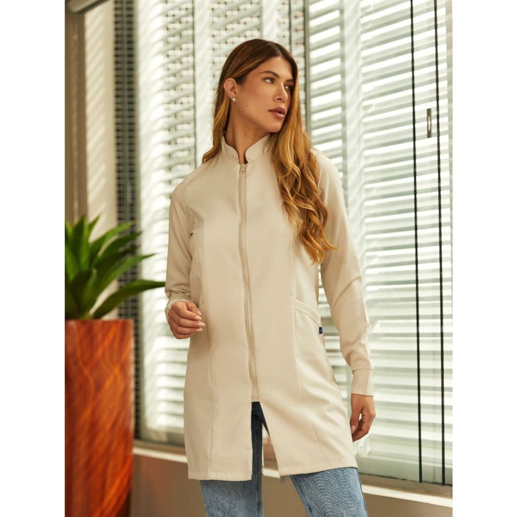 Jaleco Gola Padre Gabardine Com Zíper Vislon Feminino