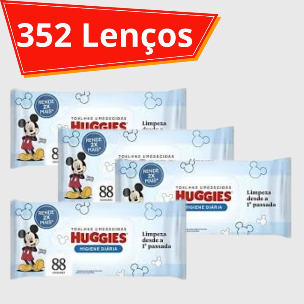 Kit Com 352 Lenço Umedecido/4 Pacotes- Huggies Higiene Diária Promoção