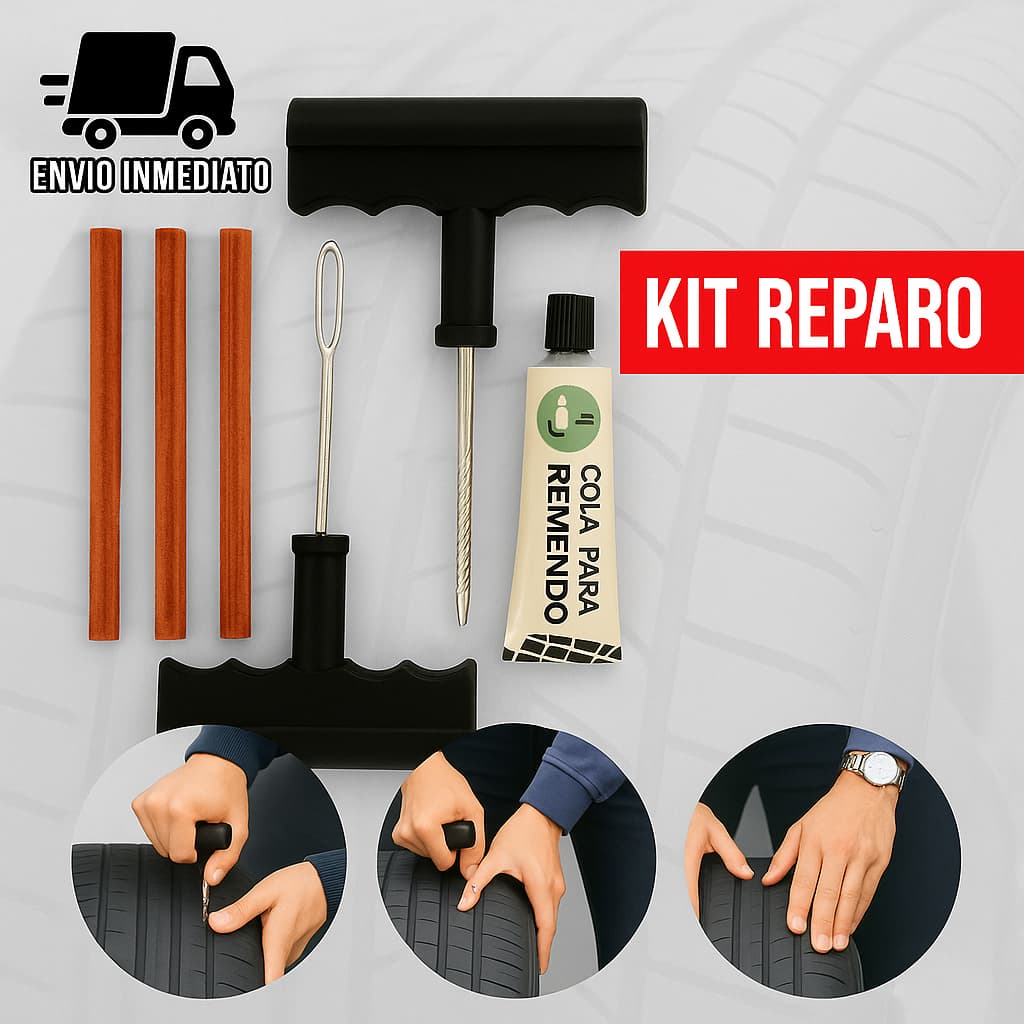 Kit Prático Conserto Reparo De Pneu Sem Câmera com Furo Carro Moto Caminhão